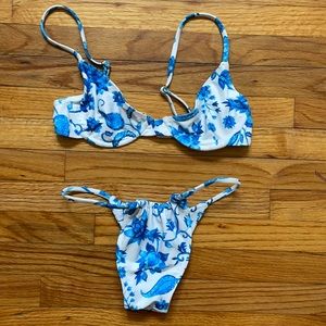 Blue and white swimsuit